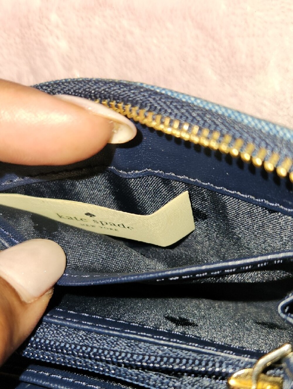 kate spade Quilted Denim Zip Card Case Wallet - Navy Blue - Picture 7 of 13